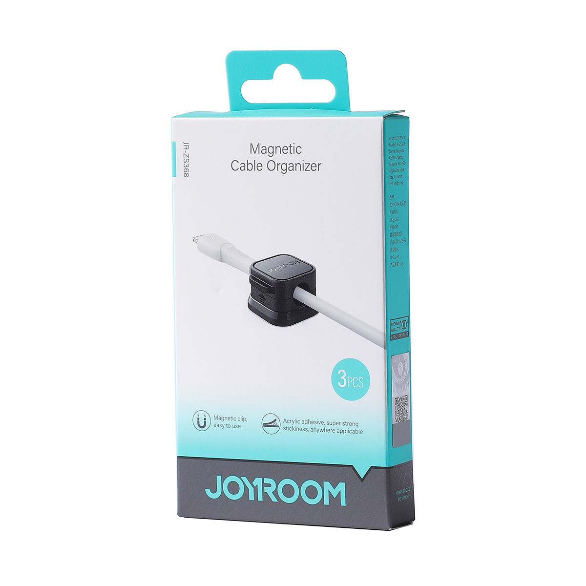 Joyroom JR-ZS368 cable organizer magnetic black [3 PACK]