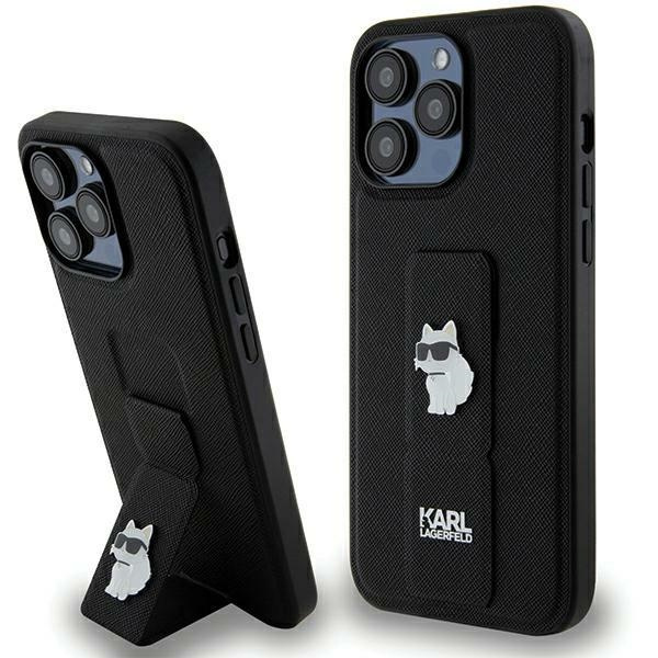 Karl Lagerfeld KLHCP13XGSACHPK Apple iPhone 13 Pro Max hardcase Gripstand Saffiano Choupette Pins black