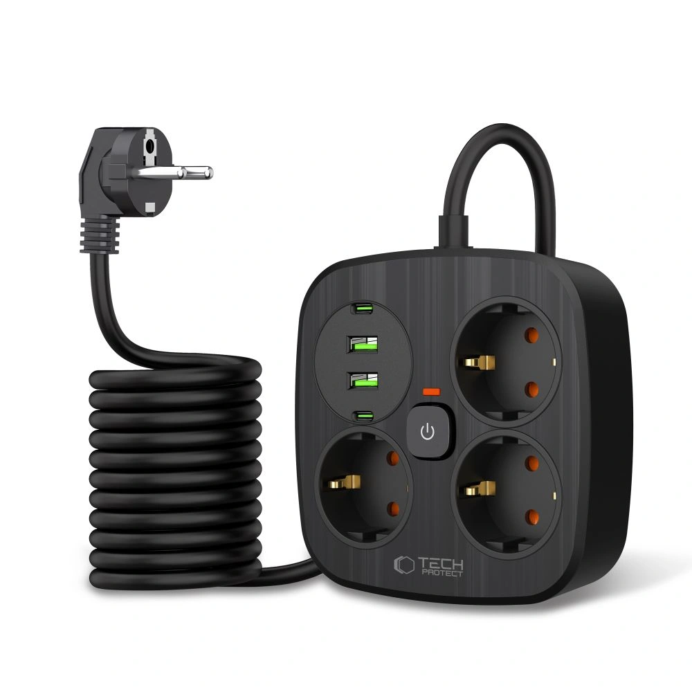 Listwa zasilająca Tech-Protect PCS3X4 Power Strip 2xUSB-A, 2xUSB-C, 3xSocket AC 200cm Black