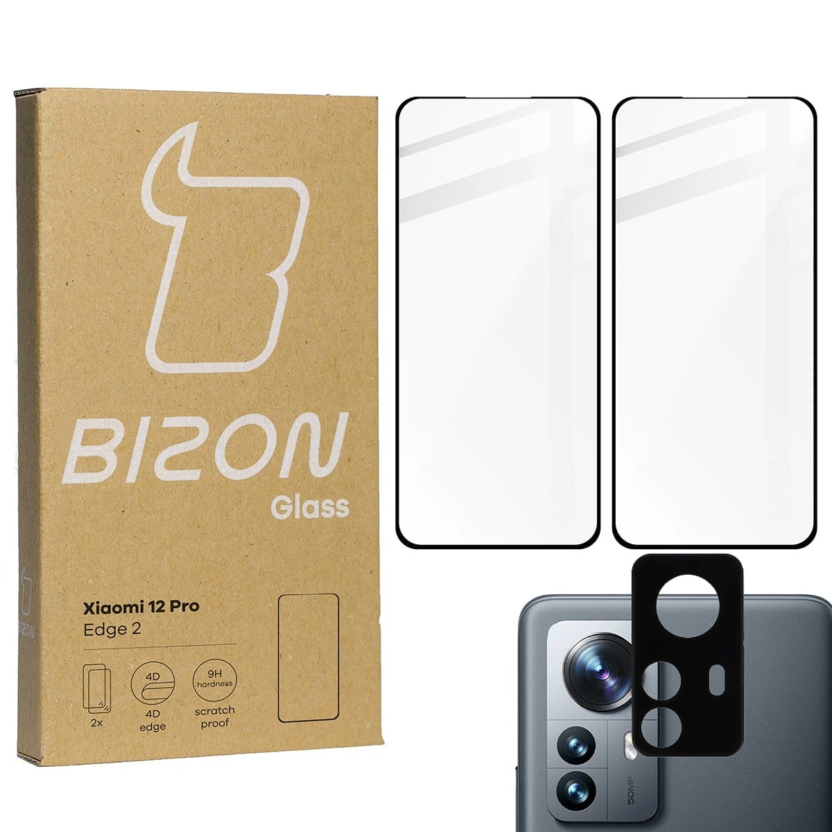 Bizon Glass Edge 3D tempered glass - [2 PACK] + lens protection Xiaomi 12 Pro black