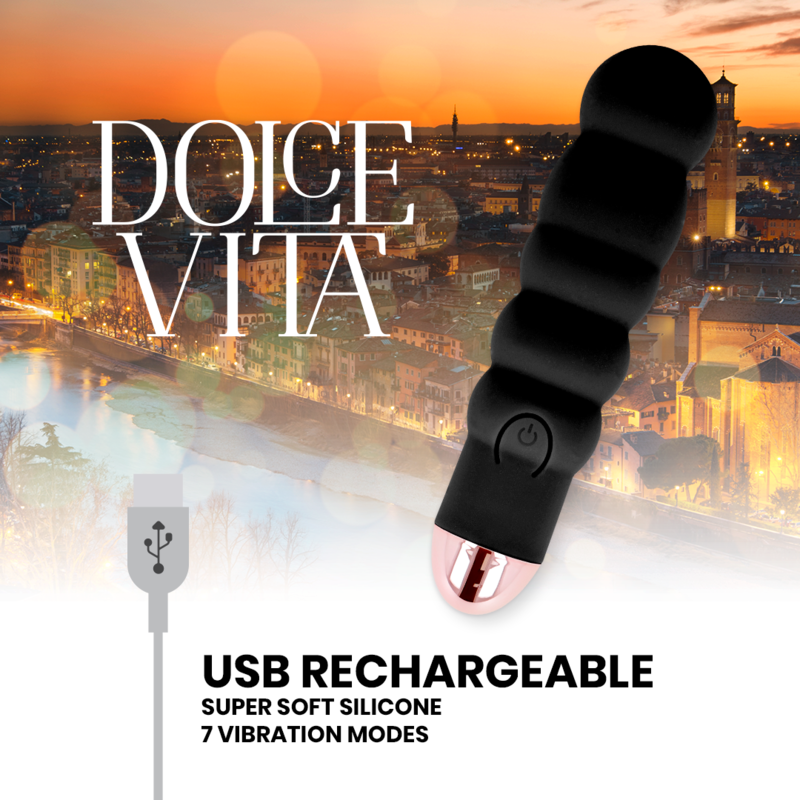 DOLCE VITA - RECHARGEABLE VIBRATOR SIX BLACK 7 SPEEDS