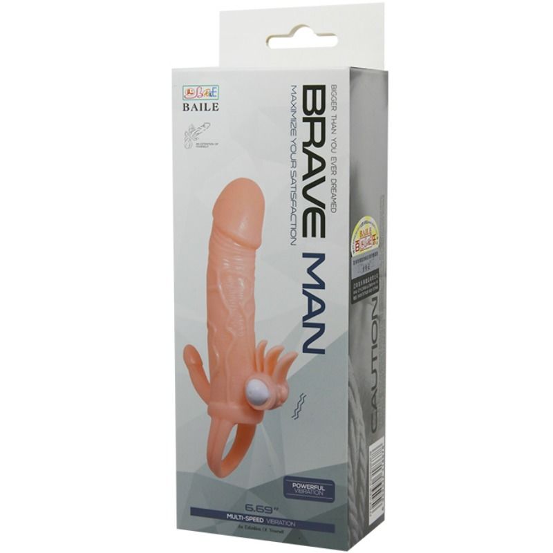 BRAVE MAN PENIS COVER WITH CLIT AND ANAL STIMULATION FLESH 16.5 CM