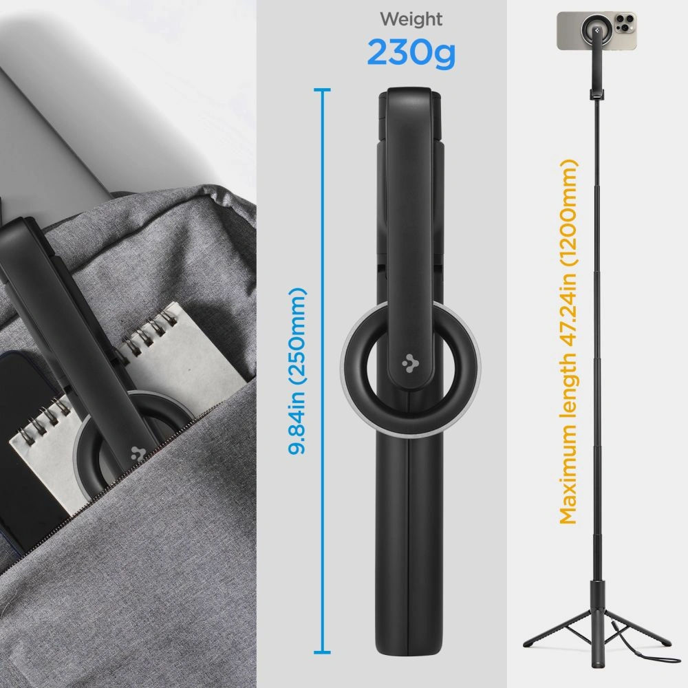 Spigen S580W MagSafe Bluetooth Selfie Stick Long Tripod Black