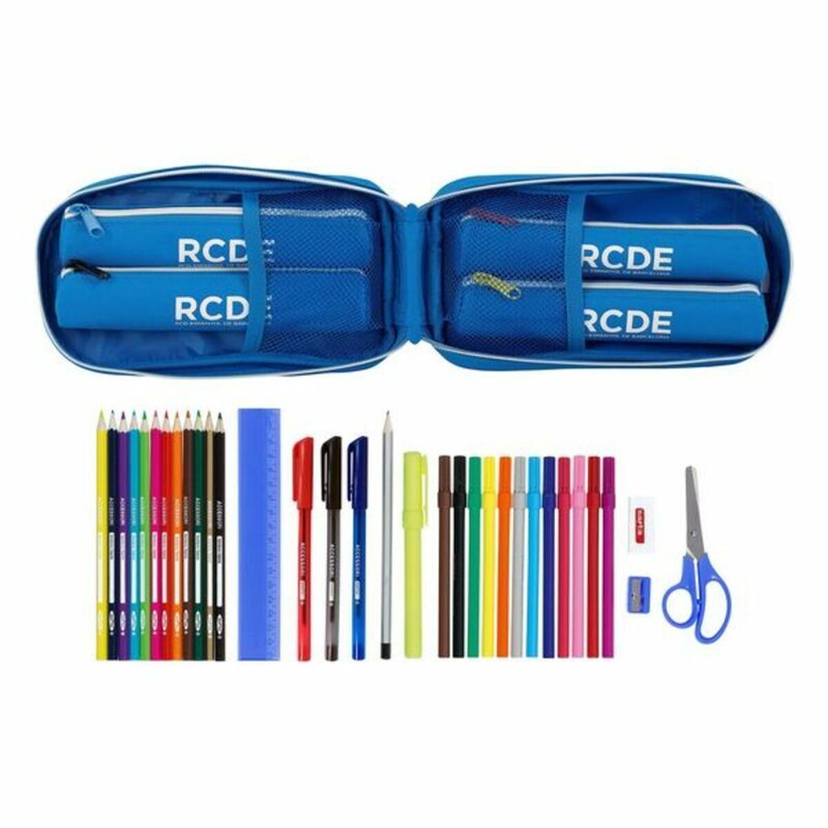 Backpack Pencil Case RCD Espanyol Blue White (33 Pieces)