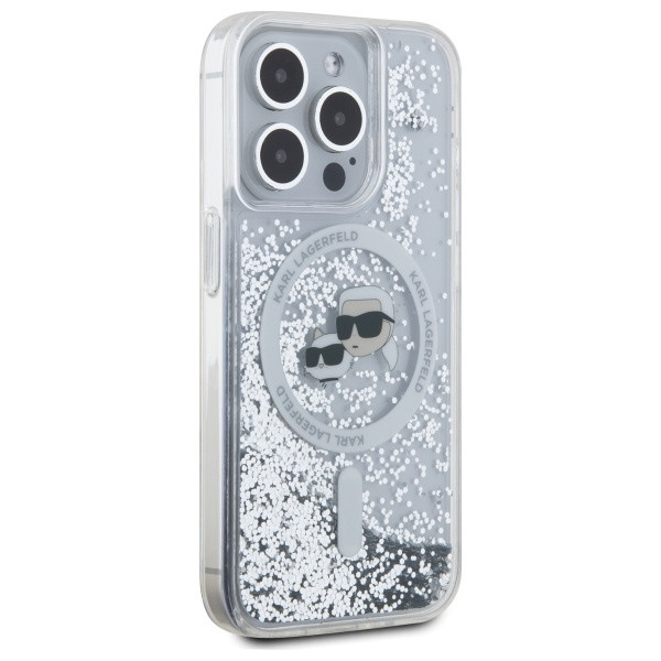 Etui Karl Lagerfeld do Apple iPhone 15 Pro hardcase Liquid Glitter Karl&Choupette Head MagSafe transparent