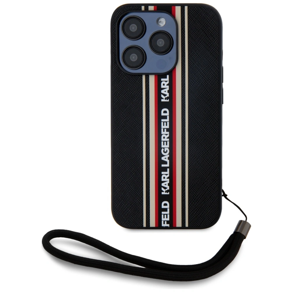 Etui Karl Lagerfeld Saffiano Athleisure Stripes Cord do Apple iPhone 15 Pro Max czarno-czerwony
