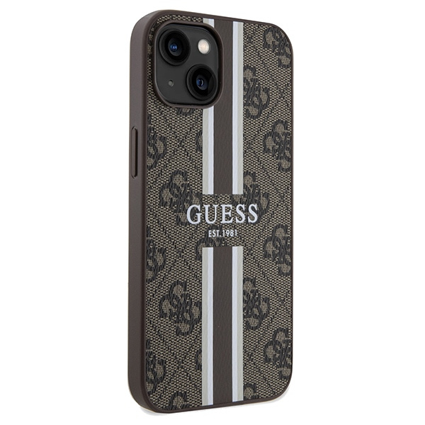 Guess GUHMP15SP4RPSW Apple iPhone 15 / 14 / 13 hardcase 4G Printed Stripes MagSafe brown