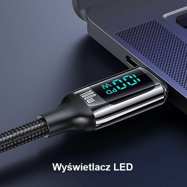 USAMS U78 Cable USB-C/USB-C LED 3m 100W Fast Charging black US-SJ559