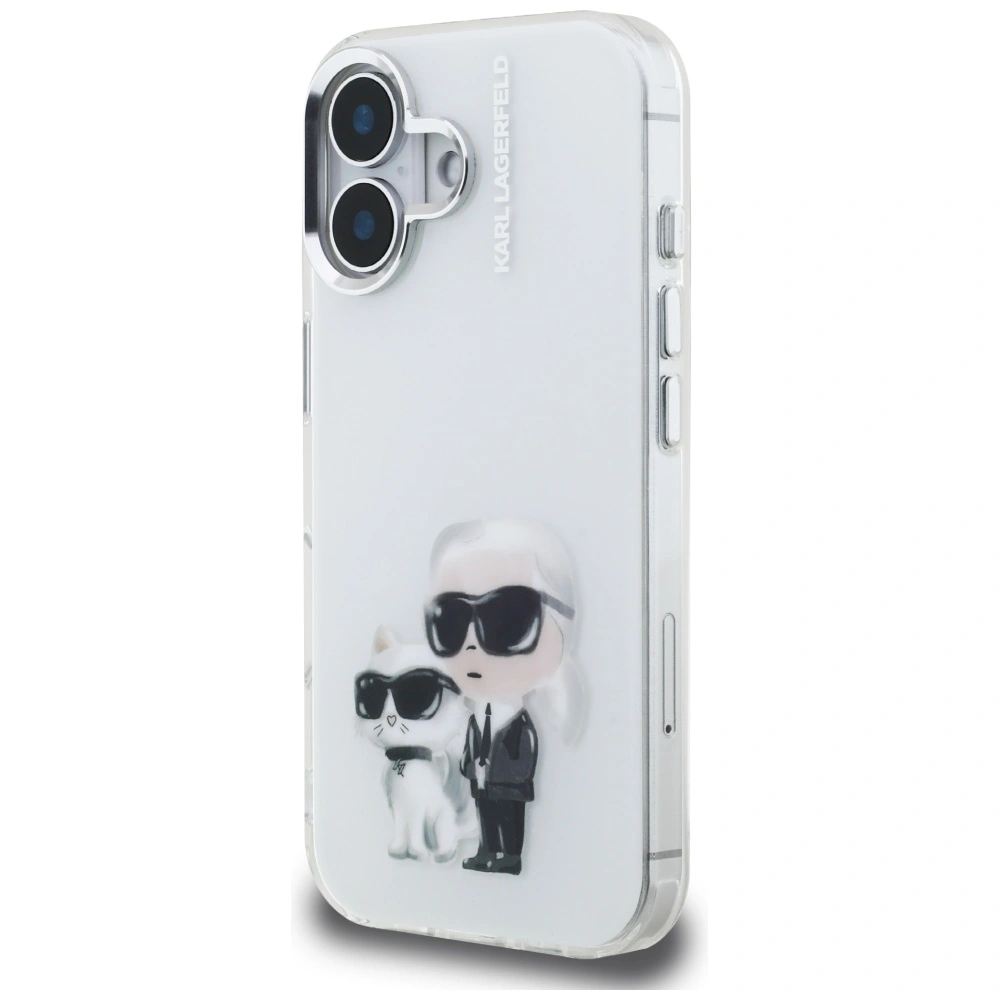 Etui Karl Lagerfeld IML Aquarelle Karl & Choupette & Logo do Apple iPhone 16 biały