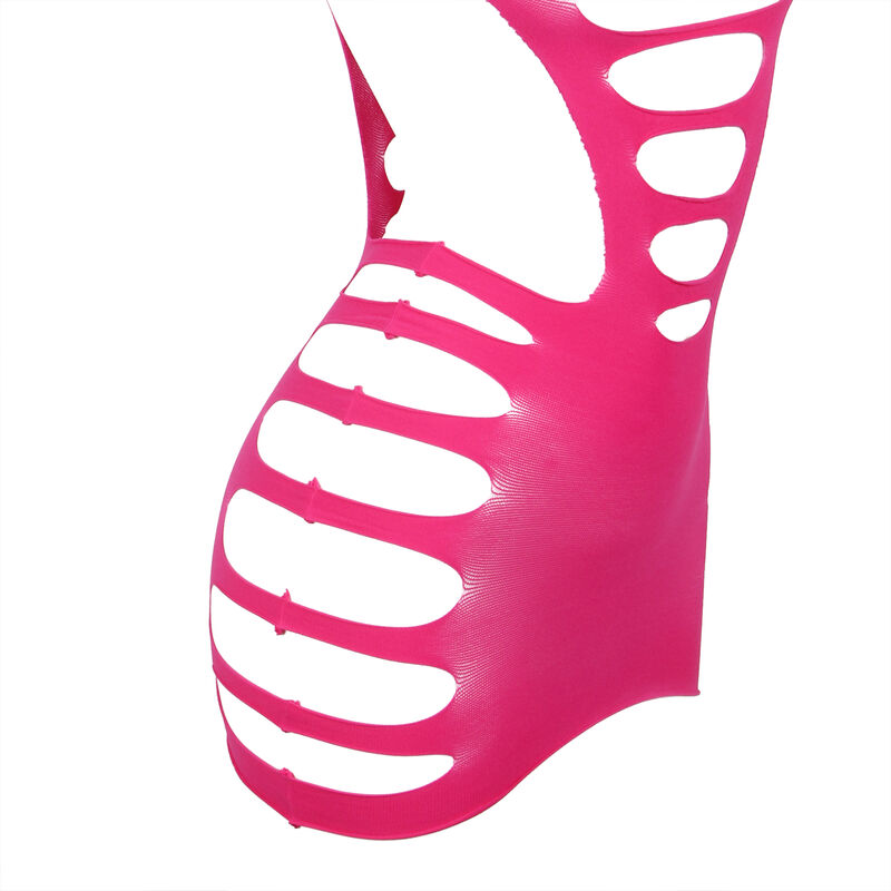 SUBBLIME - 952273 LONG SLEEVE ELASTIC FISHNET BODYSTOCKING PINK ONE SIZE