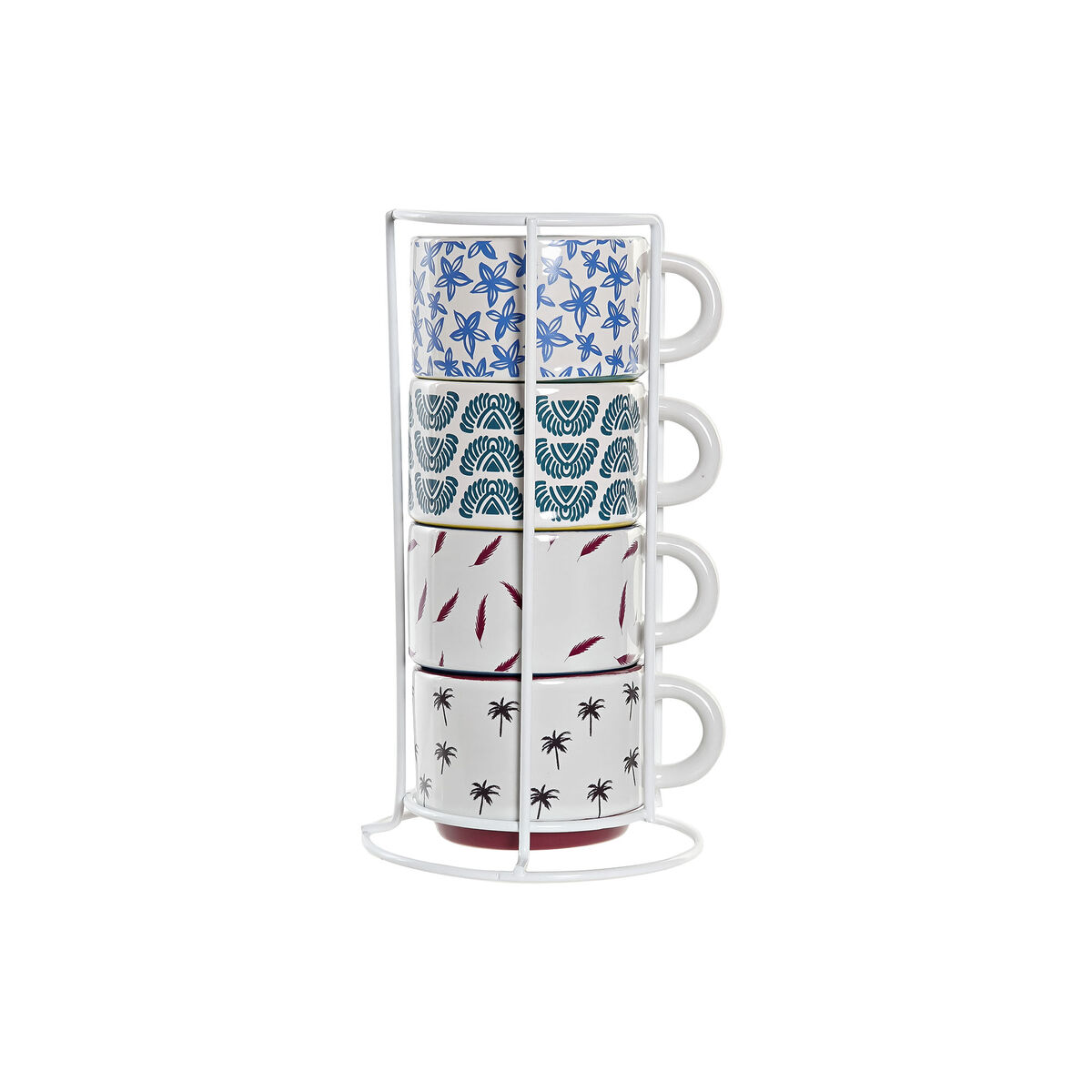 Piece Coffee Cup Set DKD Home Decor Multicolour Blue Metal Turquoise Yellow Maroon Stoneware 150 ml 4 Pieces