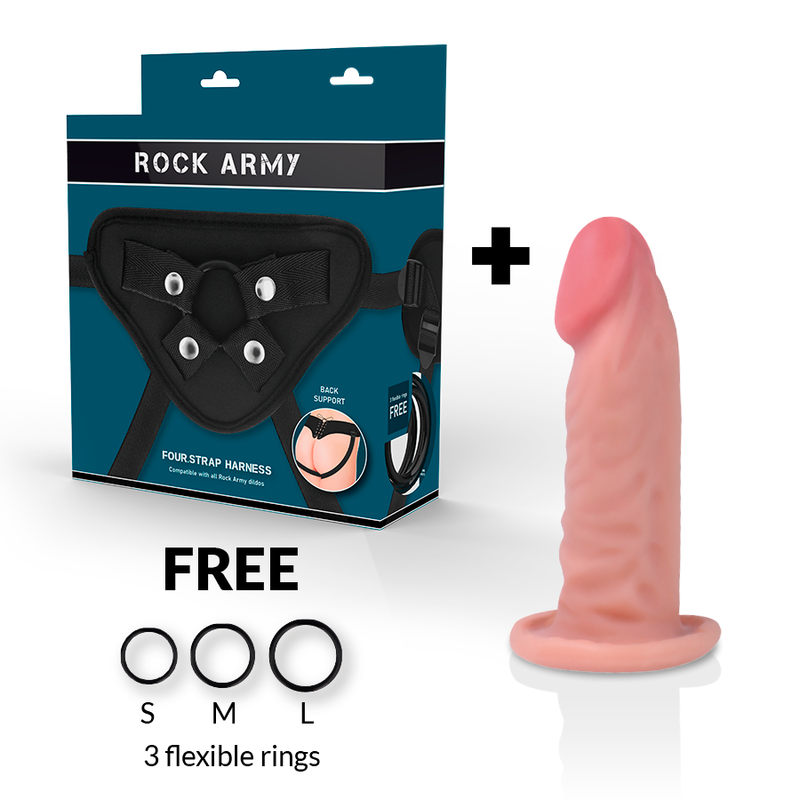 ROCKARMY - HARNESS + DUAL DENSITY TIGER REALISTIC DILDO 14CM