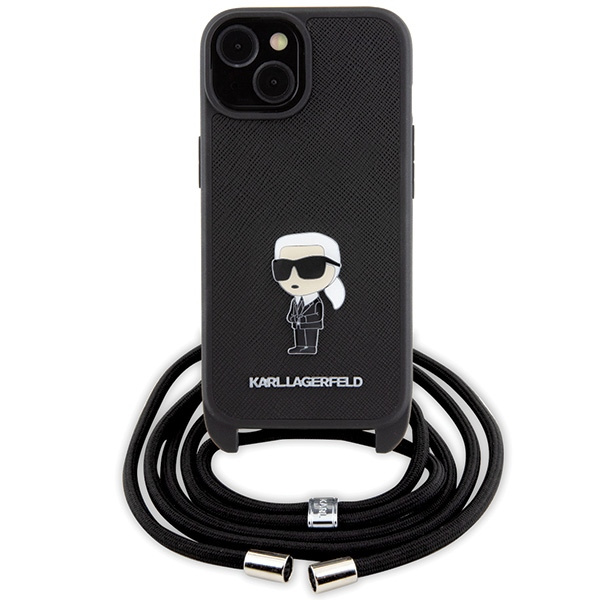 Karl Lagerfeld KLHCP15SSASKNPSK Apple iPhone 15 hardcase Crossbody Saffiano Monogram Metal Pin Karl & Choupette black