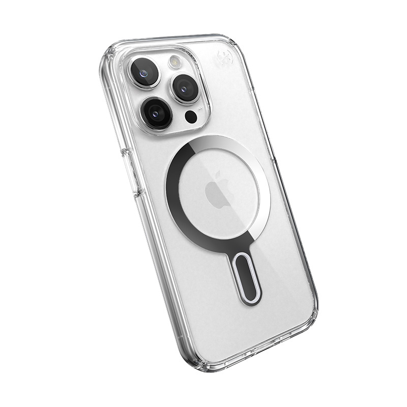 Speck Presidio Perfect-Clear ClickLock MagSafe Apple iPhone 15 Pro (Clear/Chrome Finish/Serene Silver)