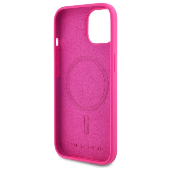 Karl Lagerfeld KLHMP15SSKHPPLF Apple iPhone 15 hardcase Silicone Karl Head Print MagSafe fuschia