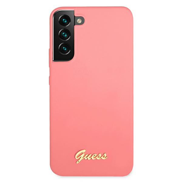 Guess GUHCS22MLSLMGFU Samsung Galaxy S22+ Plus fuchsia hardcase Silicone Script Metal Logo