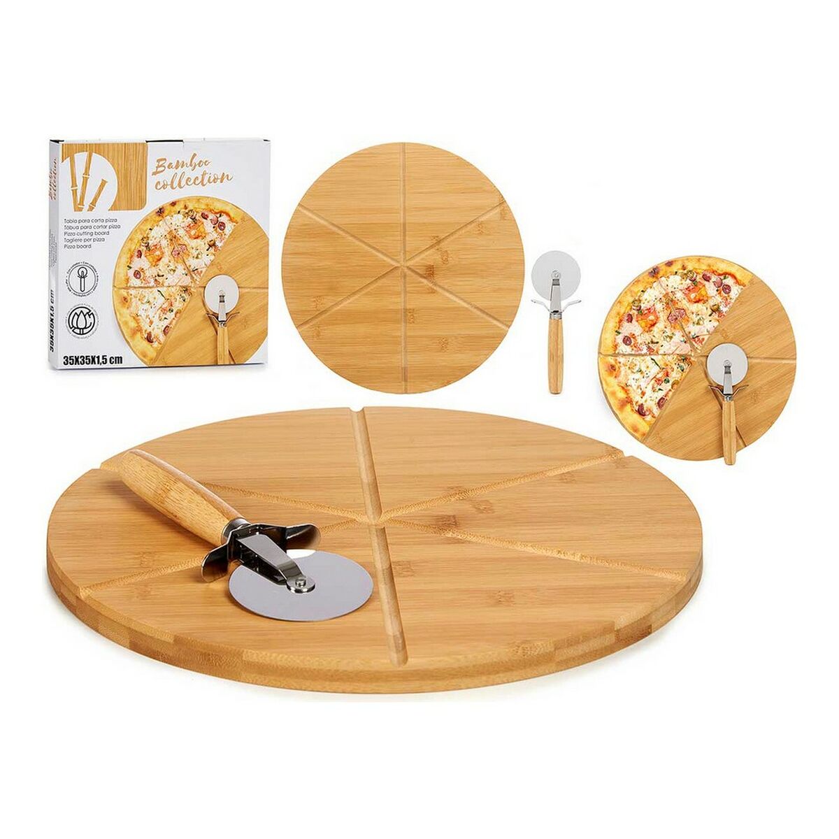 Cutting board Pizza Brown Bamboo (Ø 35 cm)