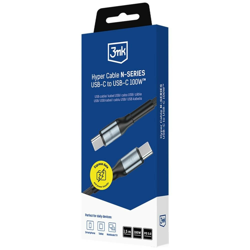 Kabel 3MK Hyper Cable N-SERIES USB-C do USB-C 1.5m 20V/5A 100W czarny