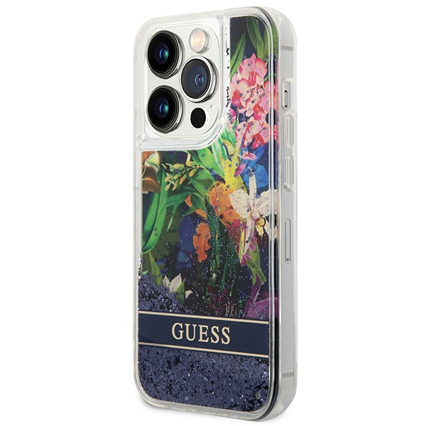 Guess GUHCP14XLFLSB Apple iPhone 14 Pro Max blue hardcase Flower Liquid Glitter