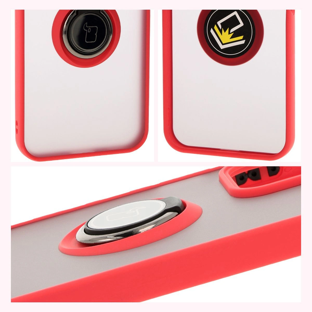 Bizon Case Hybrid Ring Honor 200 Lite smoky with a red frame