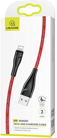 USAMS Nylon Cable U41 Lightning 3m 2A red SJ397USB02 (US-SJ397) Fast Charge