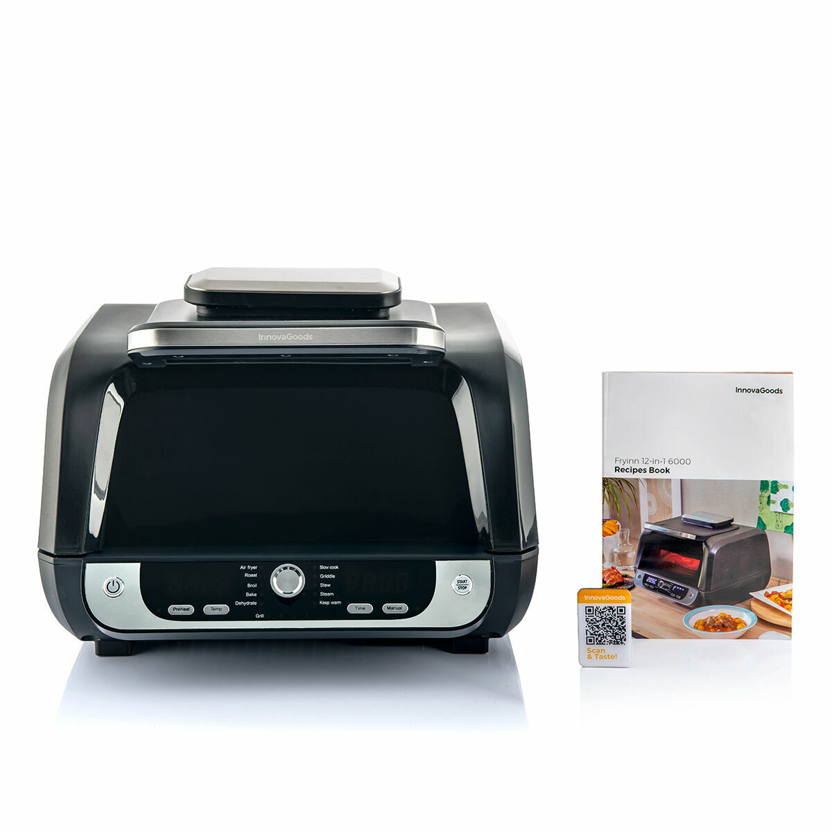 Oil-free Fryer with Grill, Accessories and Recipe Book InnovaGoods Air Fryer Fryinn 12-in-1 6000 Black Steel 6 L 3400 W Oil-free Fryer with Grill, Accessories and Recipe Book InnovaGoods Air Fryer Fryinn 12-in-1 6000 Black Steel 6 L 3400 W
