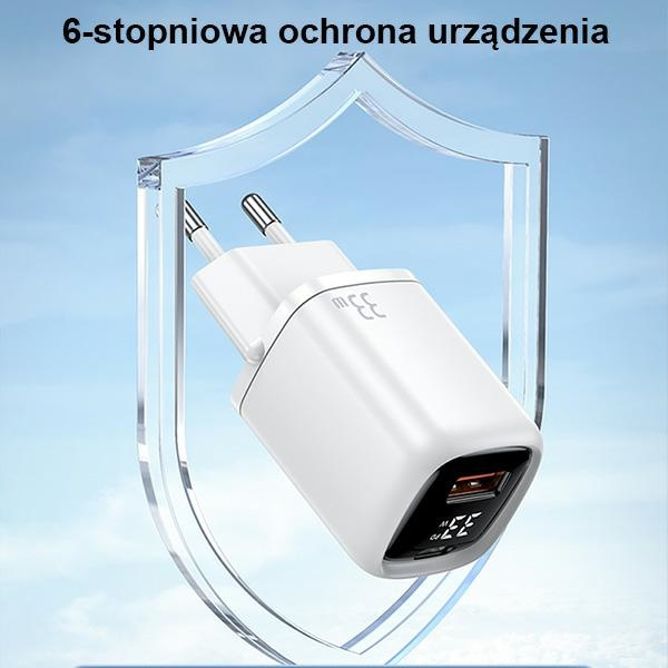 USAMS Wall Charger 1xUSB-C+1xUSB T46 33W PD3.0 +QC3.0 Fast Charging + cable U63 USB-C/Lightning black UDTZ01