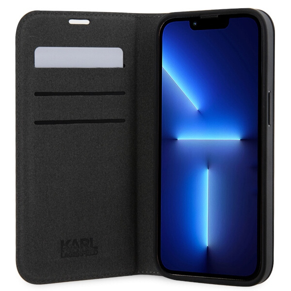 Karl Lagerfeld KLBKP14LSANKCPK Apple iPhone 14 Pro bookcase black Saffiano Karl & Choupette