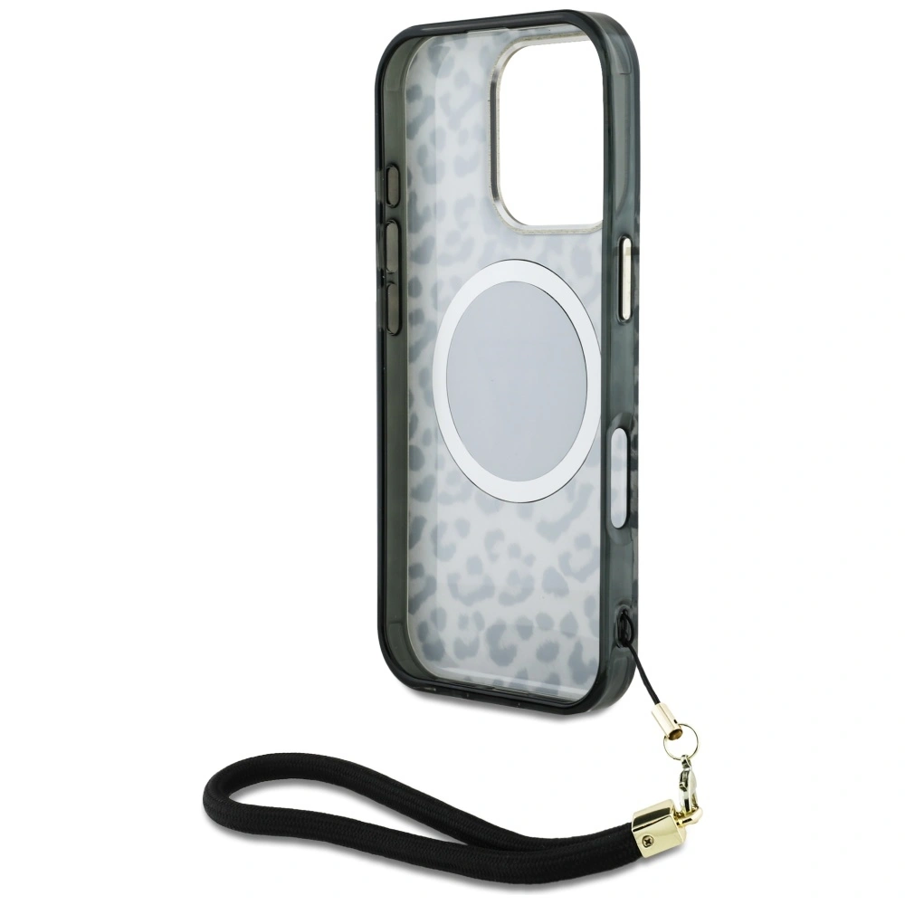 Guess HC IML Leopard Triangle Cord Strap do Apple iPhone 16 Pro Max MagSafe black