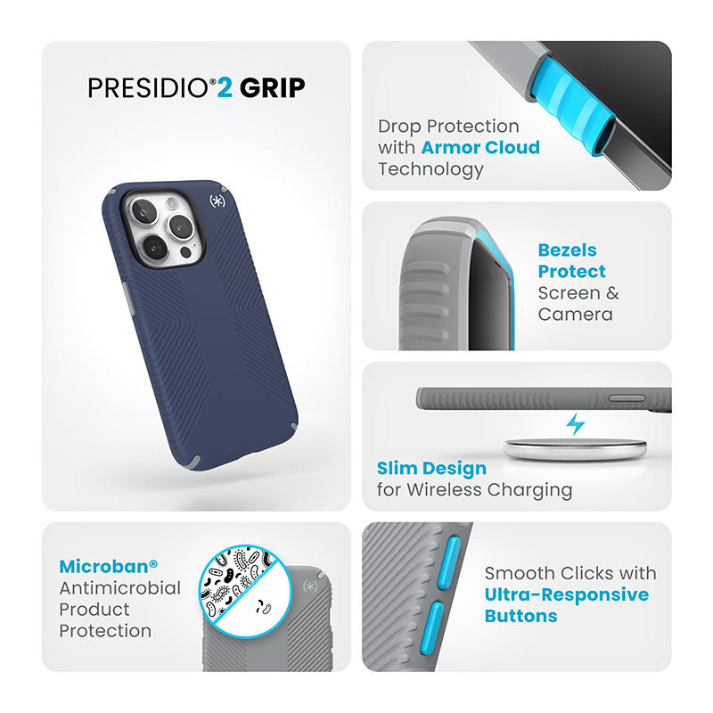 Speck Presidio2 Grip Apple iPhone 15 Pro (Coastal Blue/Dustgrey/White)