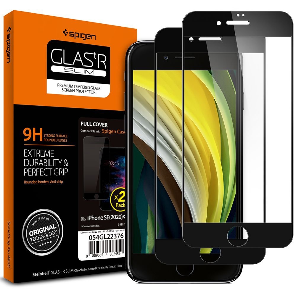 Spigen GLAS.tR Slim Apple iPhone SE 2022/SE 2020/8/7 Black [2 PACK]