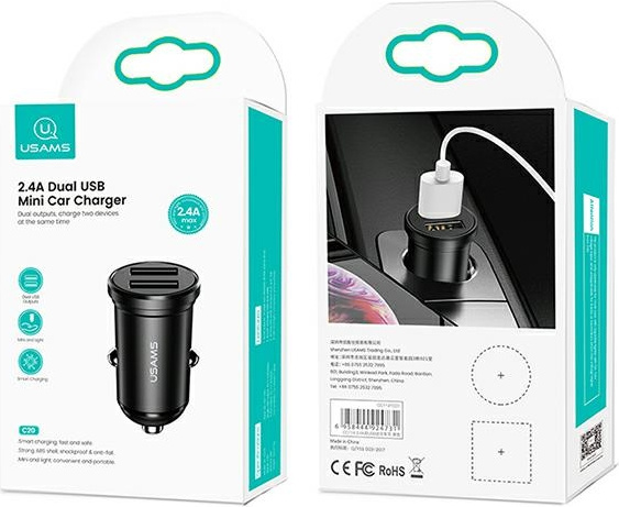 USAMS Car Charger 2xUSB 2,4A Mini black CC114TC01 (US-CC114)