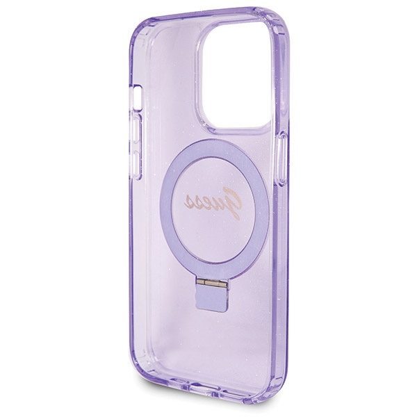 Guess GUHMP14XHRSGSU Apple iPhone 14 Pro Max hardcase Ring Stand Script Glitter MagSafe purple