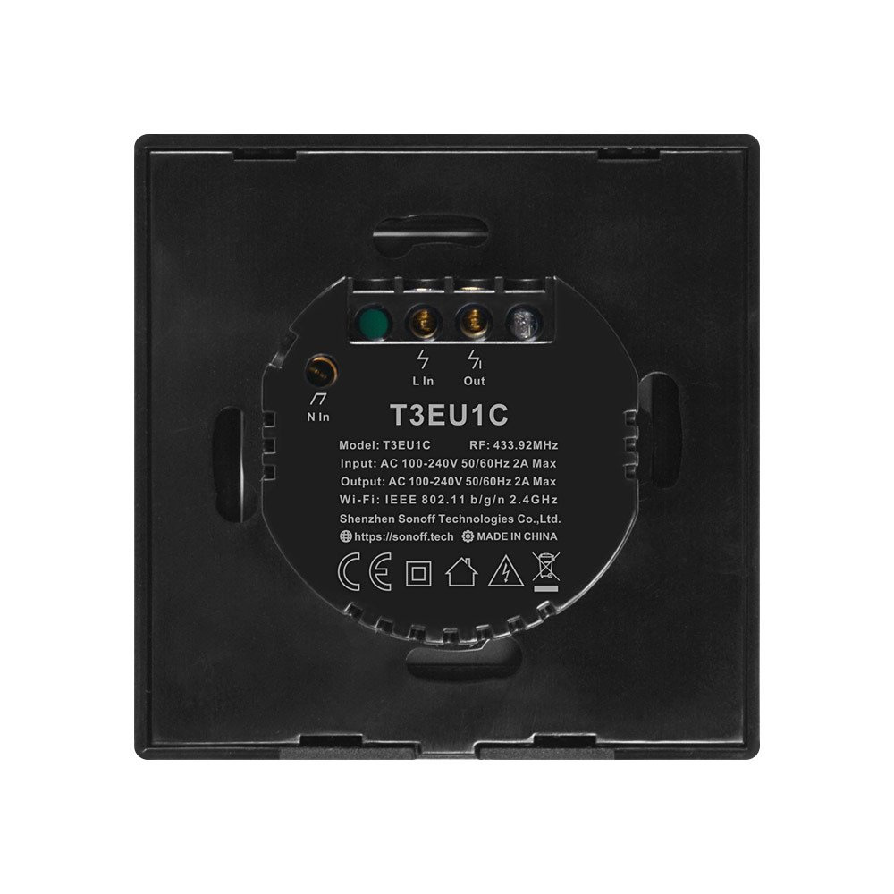 Touch light switch WiFi + RF 433 Sonoff T3 EU TX (1-channel) black