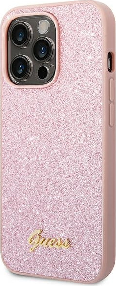 Guess GUHCP14XHGGSHP Apple iPhone 14 Pro Max pink hard case Glitter Script