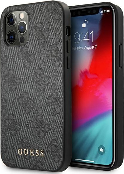 Guess GUHCP12MG4GFGR Apple iPhone 12/12 Pro grey hard case 4G Metal Gold Logo