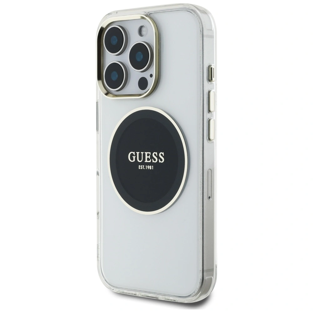 Etui Guess IML Metal Colored Circle Classic Logo MagSafe do Apple iPhone 16 Pro czarny