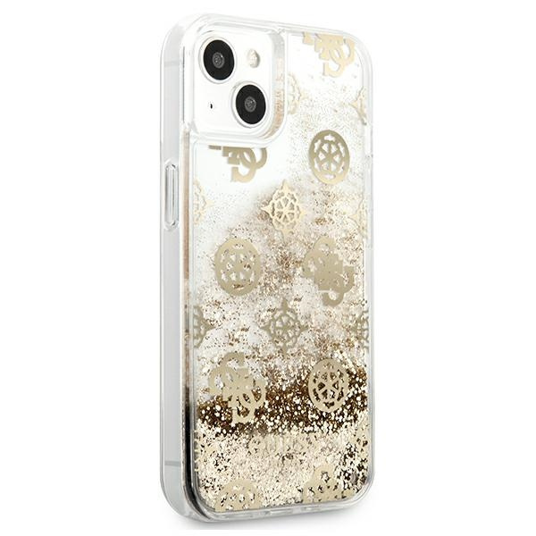 Guess GUHCP13SLGPEGO Apple iPhone 13 mini gold hardcase Peony Liquid Glitter