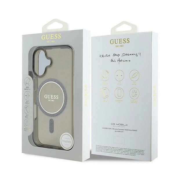 Guess GUHMP16MHFGEREK Apple iPhone 16 Plus hardcase IML Glitter Circle MagSafe black