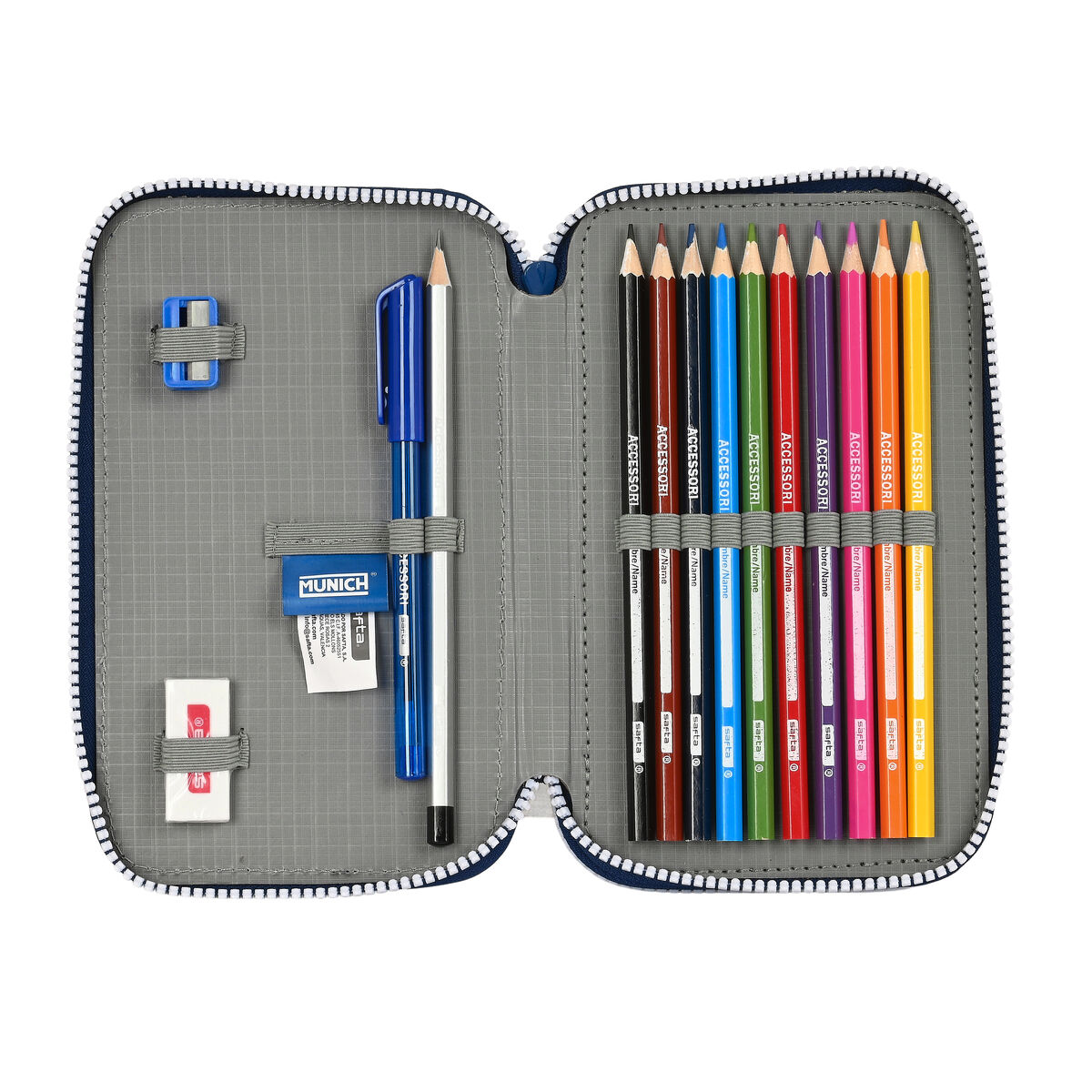School Case with Accessories Munich College Grey (12.5 x 19.5 x 4 cm) (28 pcs)