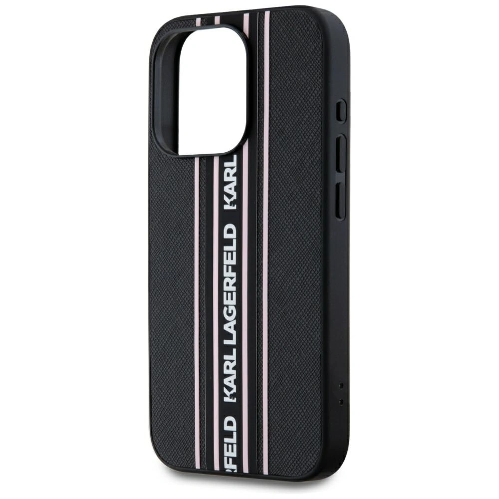Etui Karl Lagerfeld Saffiano Athleisure Stripes Cord do Apple iPhone 15 Pro Max czarno-różowy