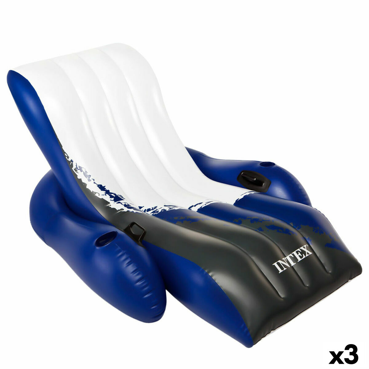 Inflatable Pool Chair Intex Floating Recliner Blue White 180,3 x 66 x 134,6 cm (3 Units)