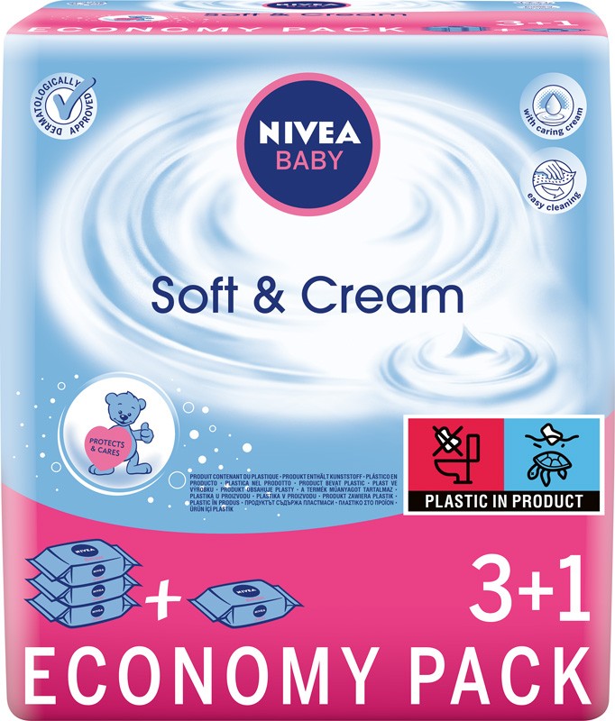 Nivea Baby Chusteczki Soft & Cream  63szt x 4 (3+1)