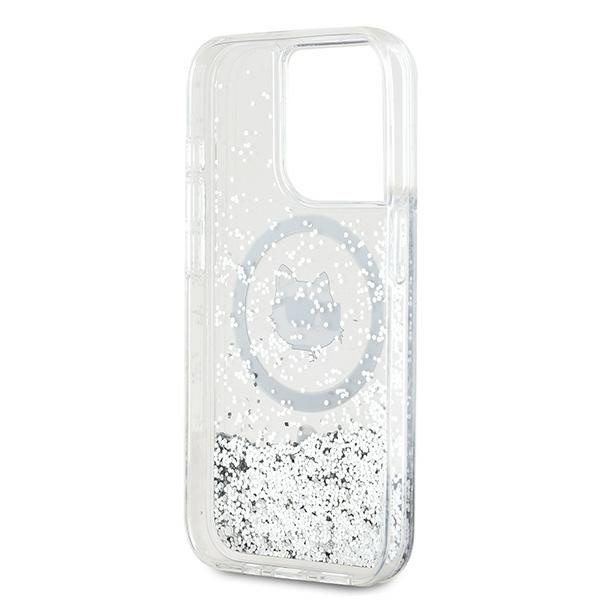Karl Lagerfeld KLHMP14XLGCHSGH Apple iPhone 14 Pro Max hardcase Liquid Glitter Choupette Head Magsafe transparent