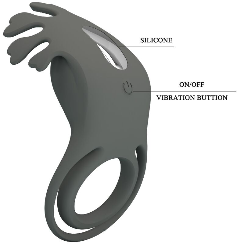 PRETTY LOVE - RUBEN DOUBLE VIBRATING RING WITH STIMULATOR GRAY