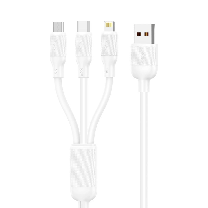 Kabel 3w1 FONENG X80 100W 3A 1.2m, biały