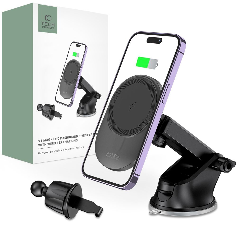 Tech-Protect MM15W-V1 Magnetic MagSafe Dashboard & Vent Car Mount Wireless Charger 15W Black