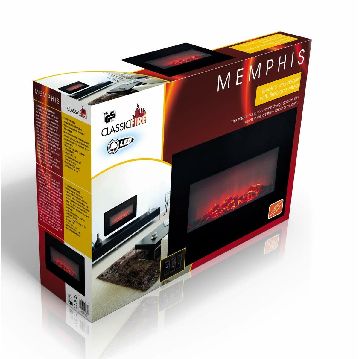 Dekoracyjny Kominek Elektryczny Ścienny Classic Fire Memphis Czarny 1800 W