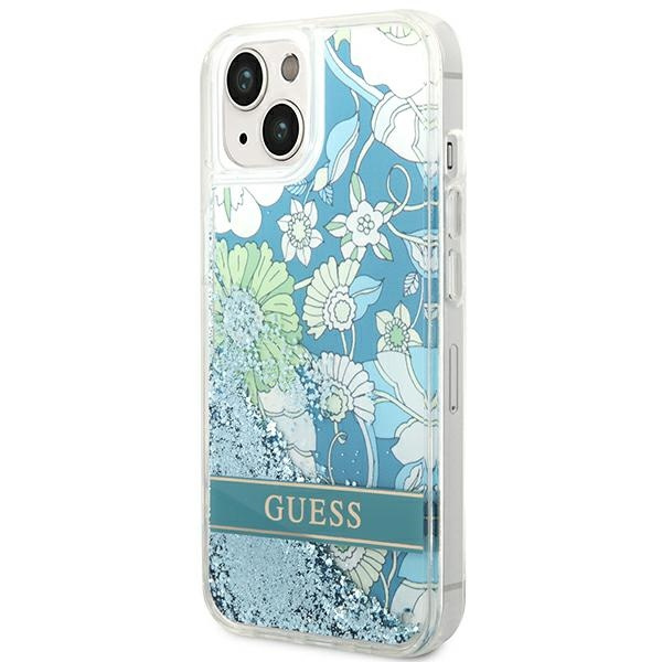 Guess GUHCP14SLFLSN Apple iPhone 14 green hardcase Flower Liquid Glitter