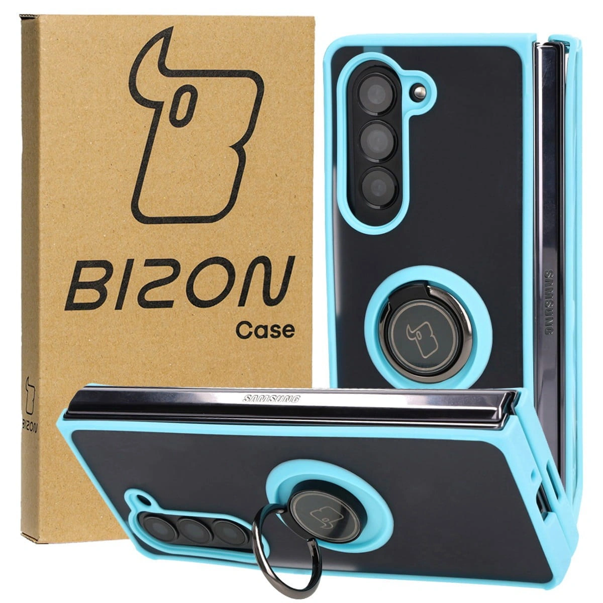 Bizon Case Hybrid Ring Samsung Galaxy Z Fold5 smoky with a light blue frame